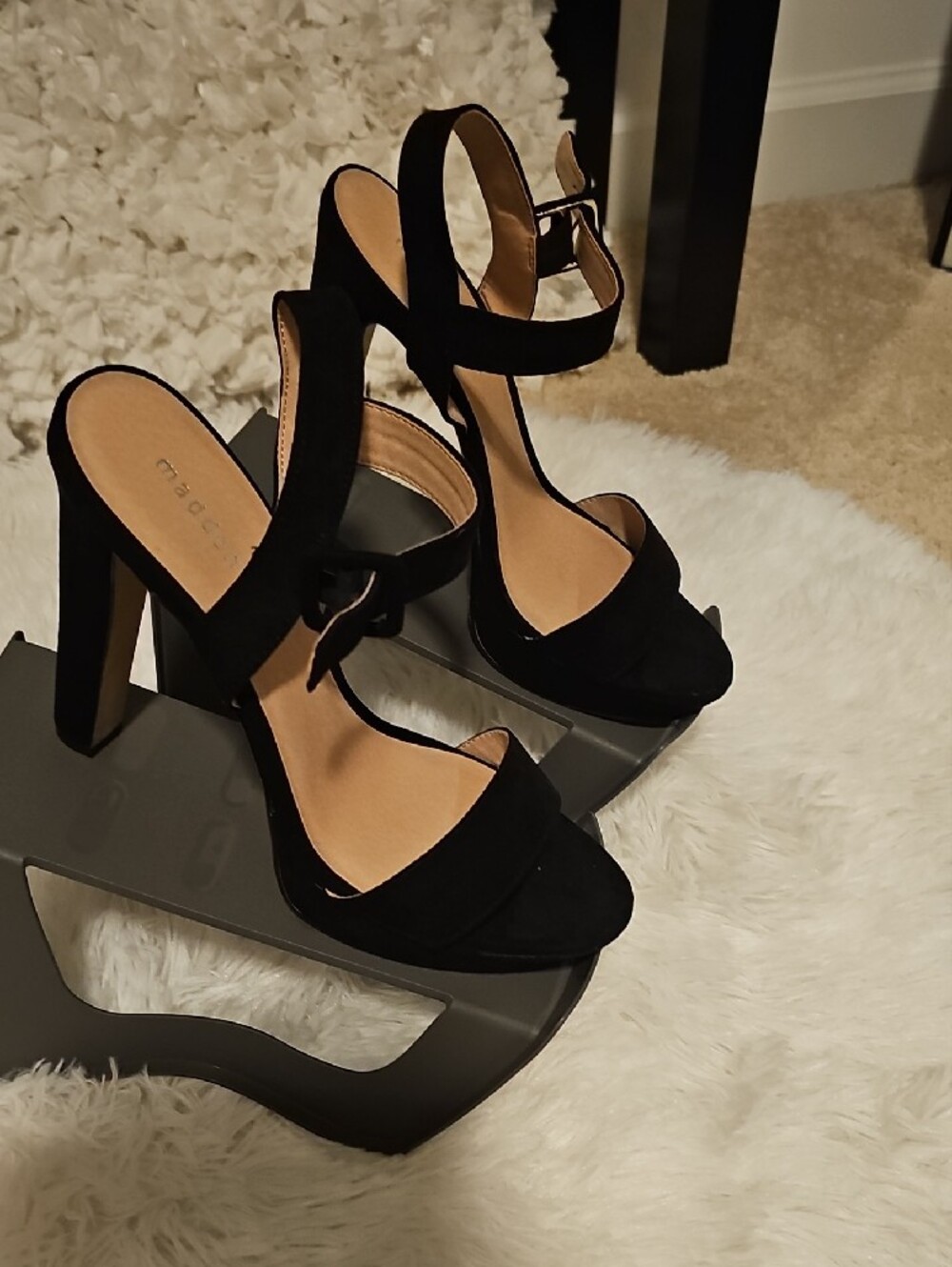 Madden Girl Black Suede Ankle Strap Heels - Picture 2 of 7